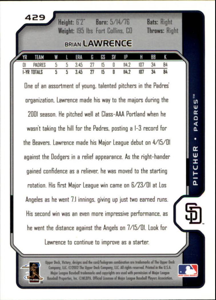 2002 Upper Deck Victory #429 Brian Lawrence back image