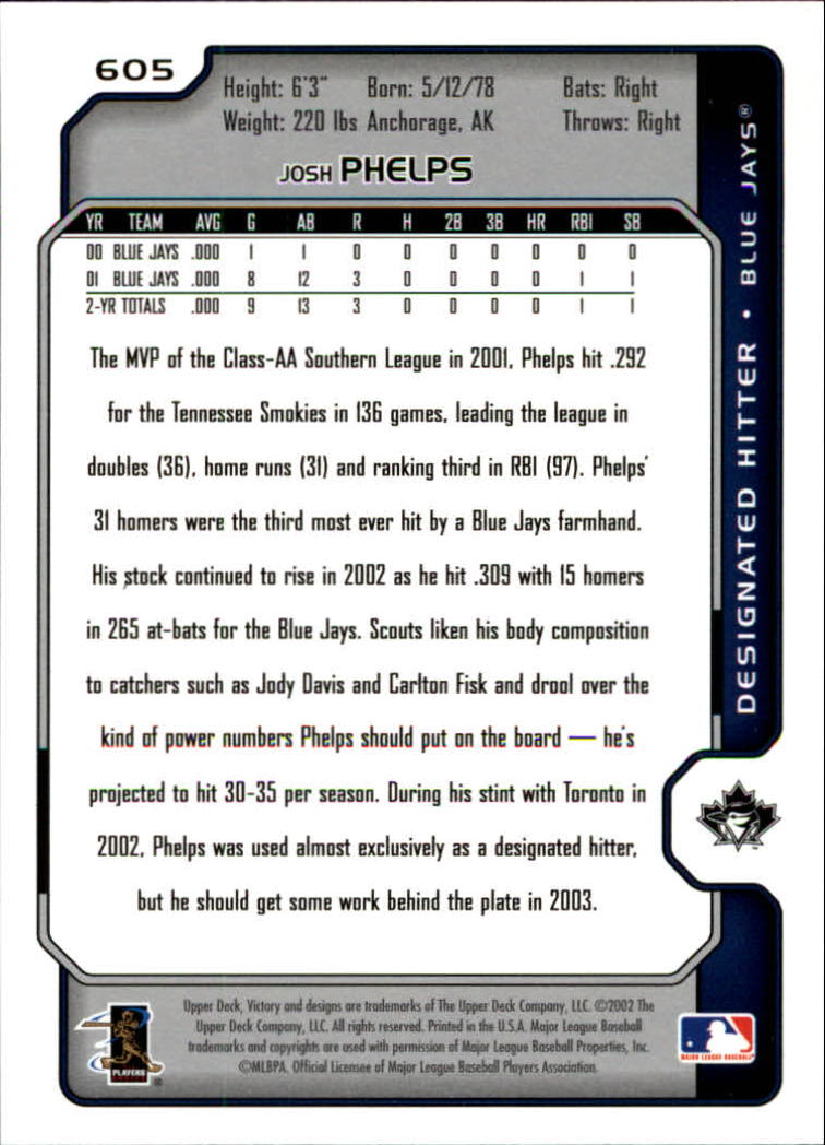 2002 Upper Deck Victory #605 Josh Phelps back image