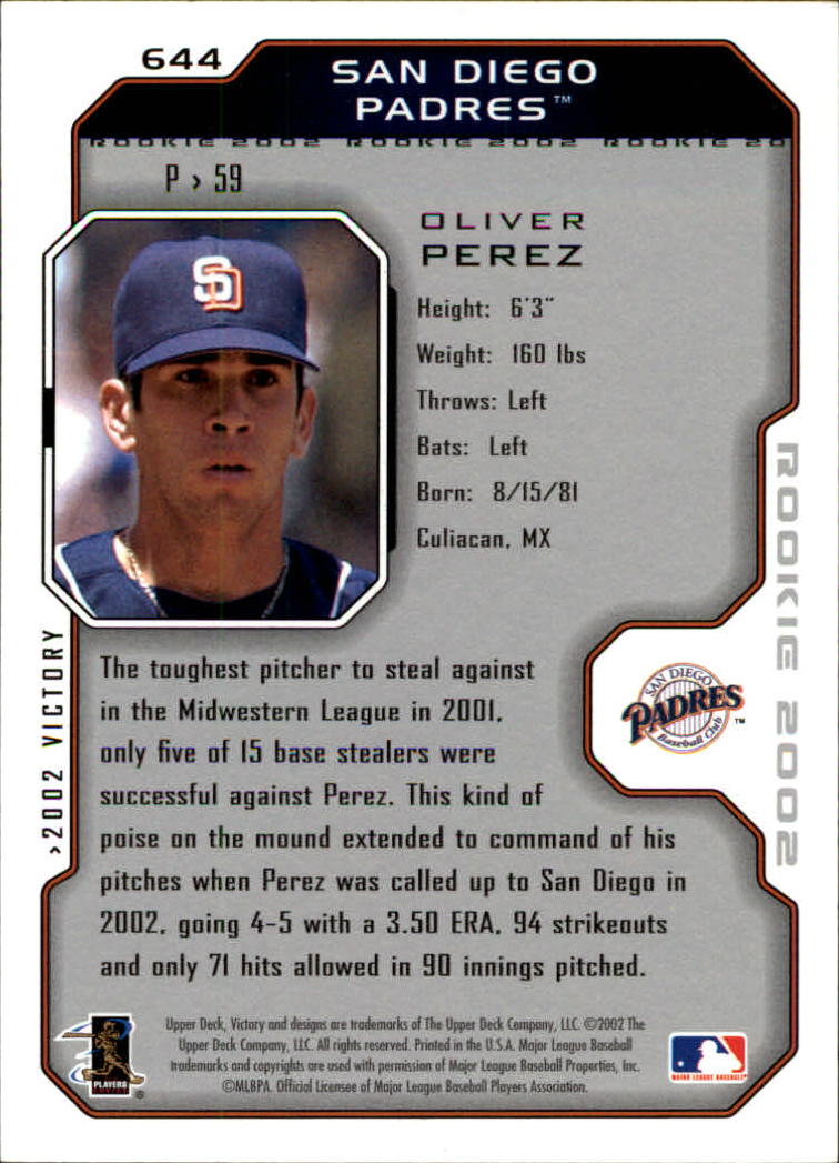 2002 Upper Deck Victory #644 Oliver Perez ROO RC back image