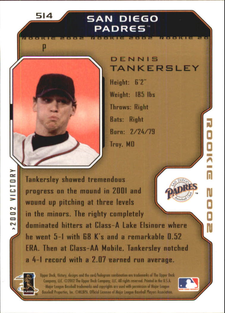 2002 Upper Deck Victory Gold #514 Dennis Tankersley ROO back image