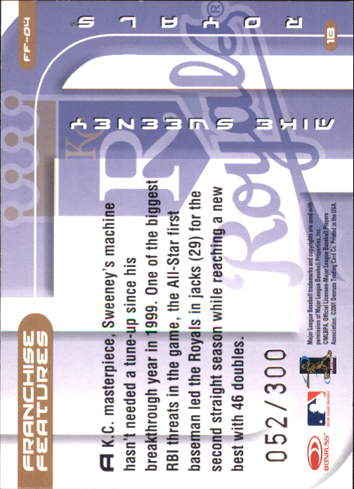 2002 Donruss Best of Fan Club Franchise Features #FF4 Mike Sweeney/300 back image