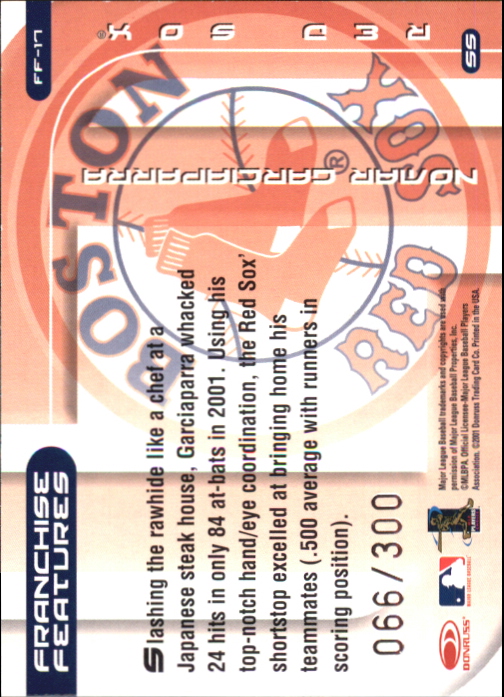 2002 Donruss Best of Fan Club Franchise Features #FF17 Nomar Garciaparra/285 back image