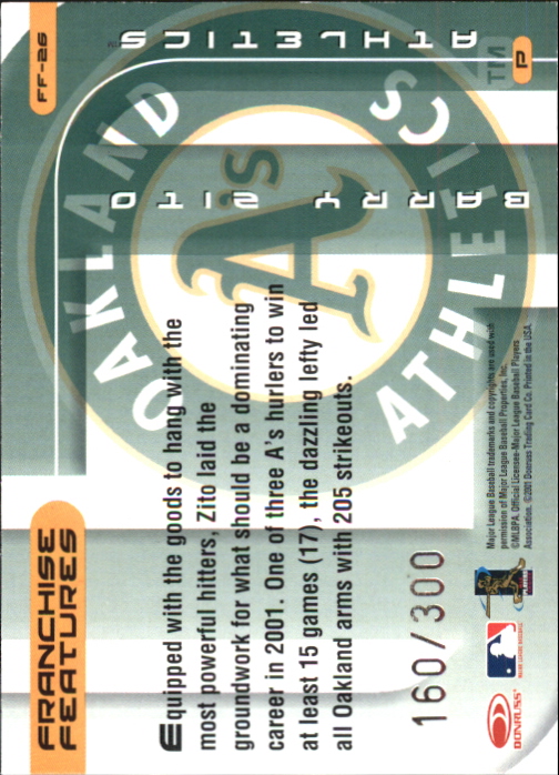2002 Donruss Best of Fan Club Franchise Features #FF26 Barry Zito/200 back image