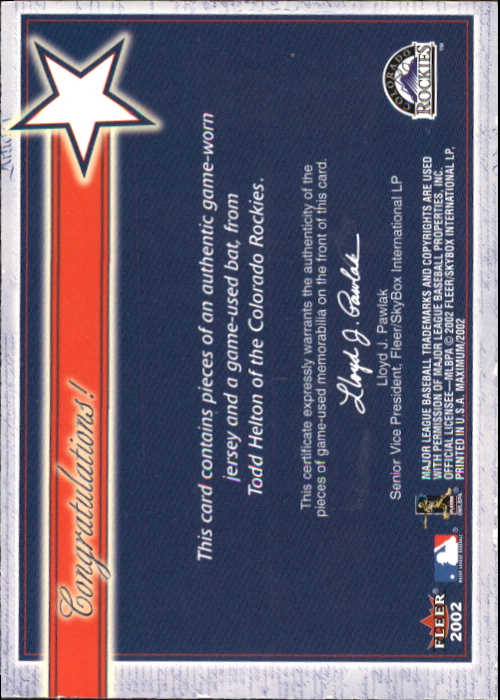 2002 Fleer Maximum Americas Game Stars and Stripes #SS9 Todd Helton back image