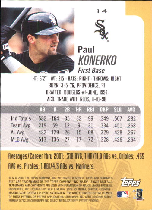 2002 Bowman's Best #14 Paul Konerko back image