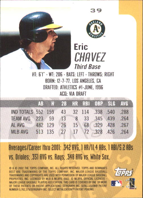 2002 Bowman's Best #39 Eric Chavez back image