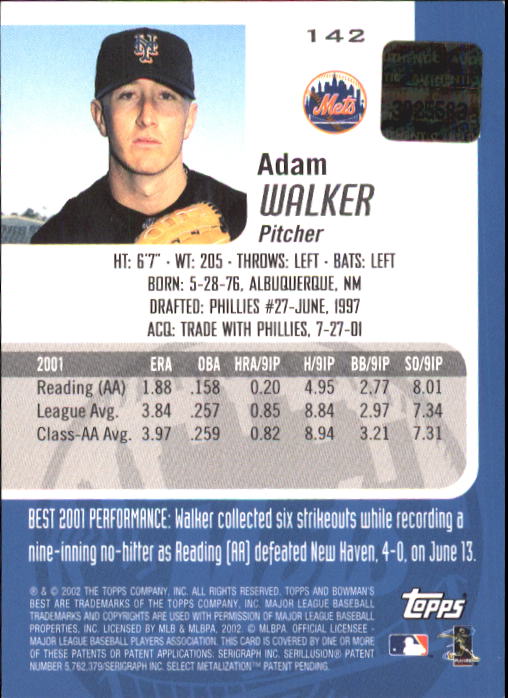 2002 Bowman's Best #142 Adam Walker AU A RC back image