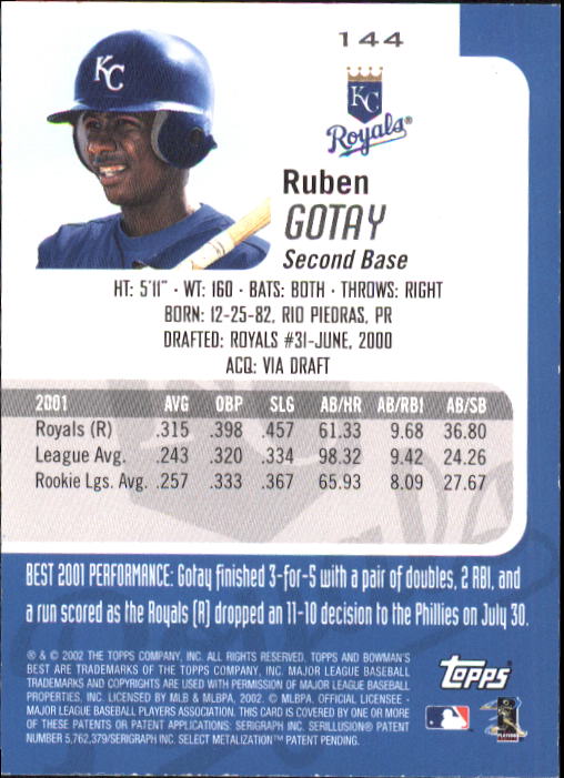 2002 Bowman's Best #144 Ruben Gotay Bat RC back image