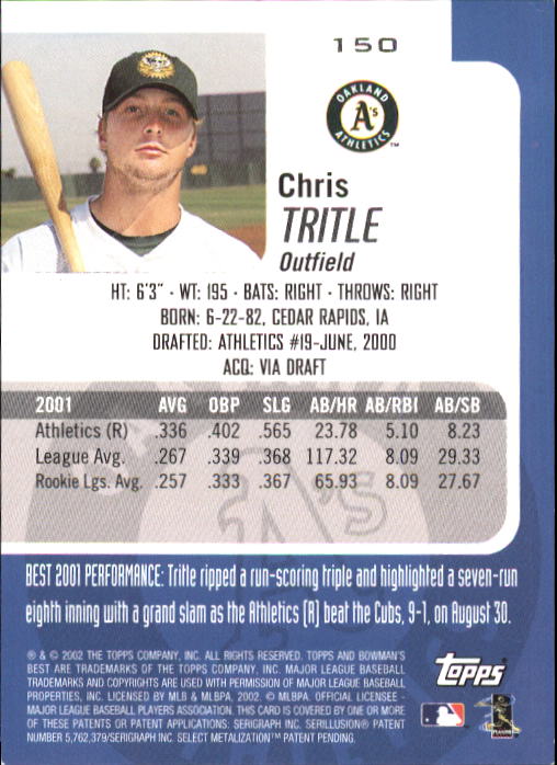 2002 Bowman's Best #150 Chris Tritle Bat RC back image