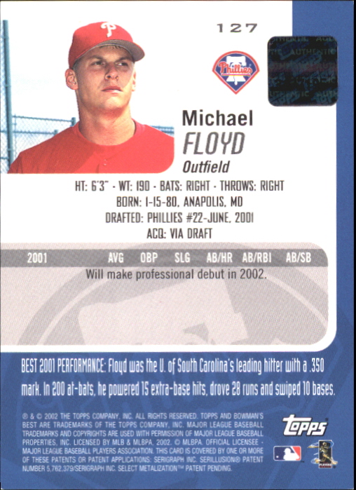 2002 Bowman's Best Blue #127 Michael Floyd AU back image