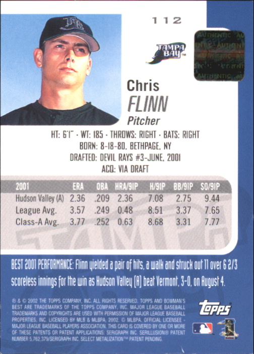 2002 Bowman's Best Red #112 Chris Flinn AU back image
