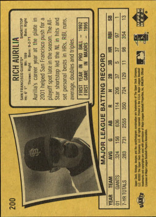 B5592- 2002 Upper Deck Vintage BB # S 1-200 + Rookies -du Pick- 15 + Free US - Bild 351 von 351