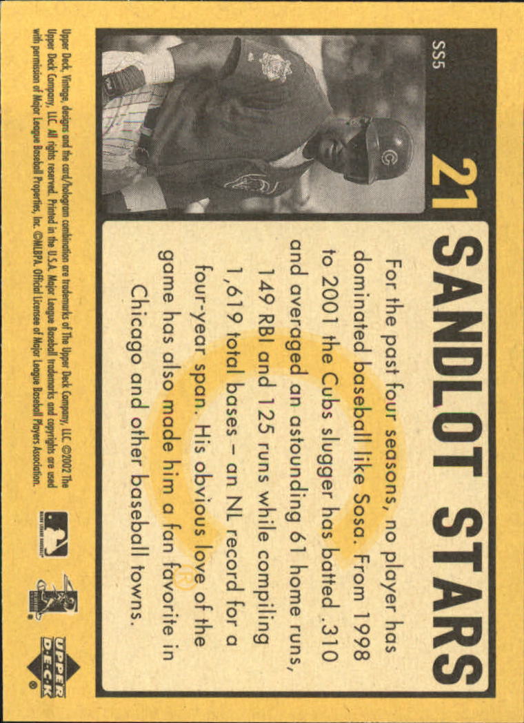 2002 Upper Deck Vintage Sandlot Stars #SS5 Sammy Sosa back image