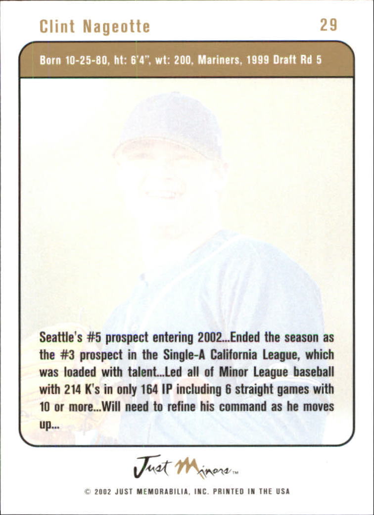 2002-03 Justifiable #29 Clint Nageotte back image