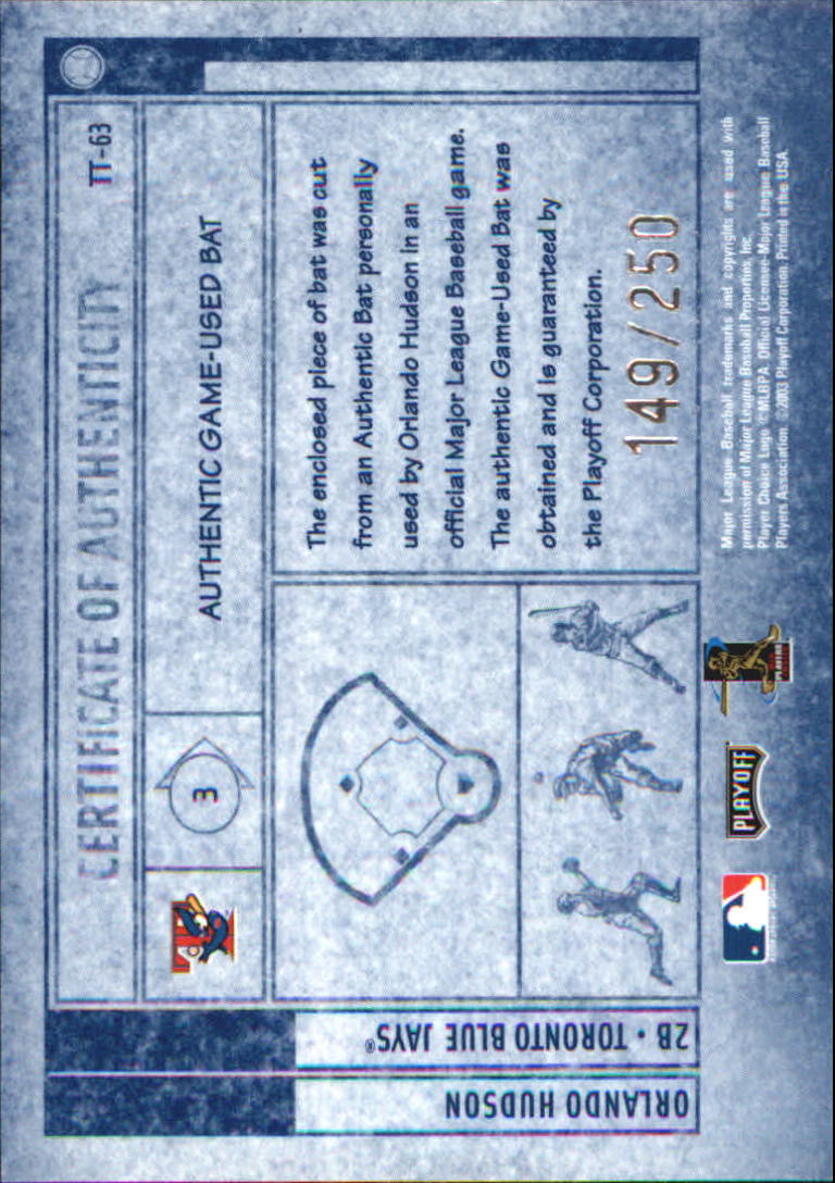 2003 Absolute Memorabilia Tools of the Trade Materials #63 Orlando Hudson Bat/250