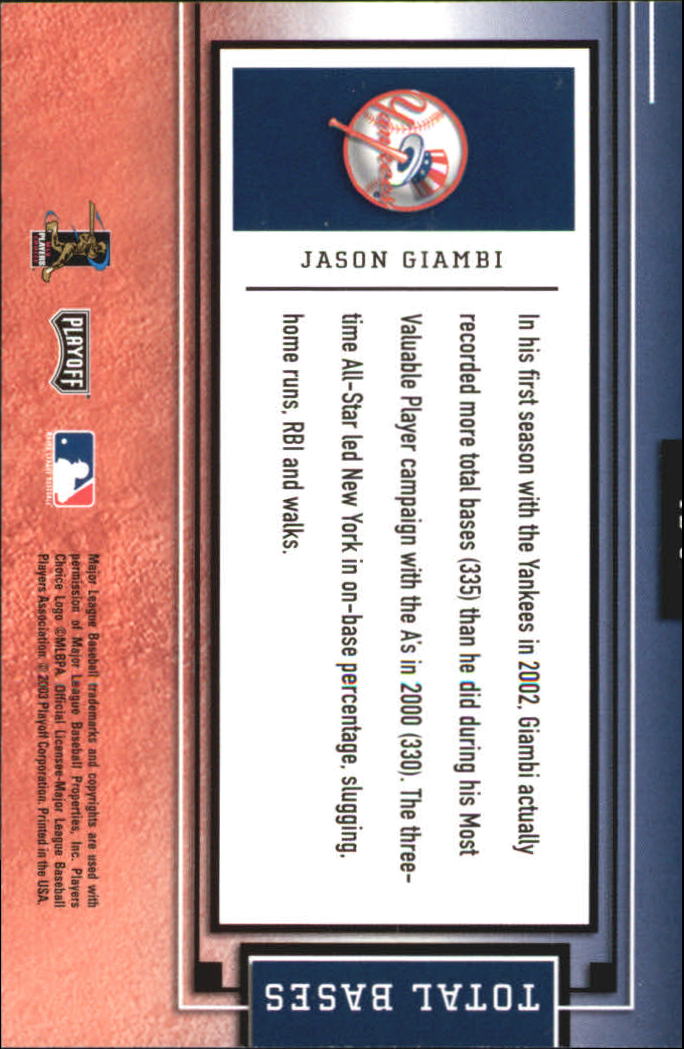 2003 Absolute Memorabilia Total Bases #TB3 Jason Giambi back image