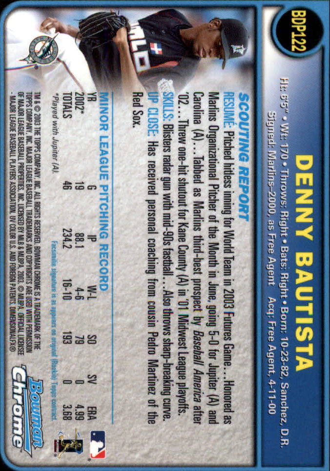 2003 Bowman Chrome Draft #122 Denny Bautista back image