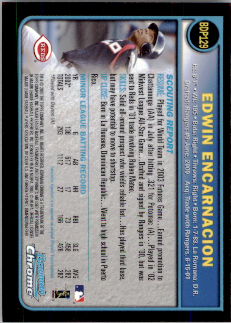 2003 Bowman Chrome Draft #129 Edwin Encarnacion back image
