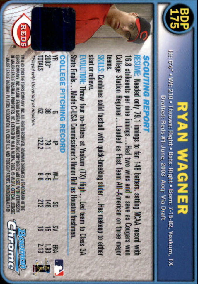 2003 Bowman Chrome Draft #175 Ryan Wagner AU RC back image
