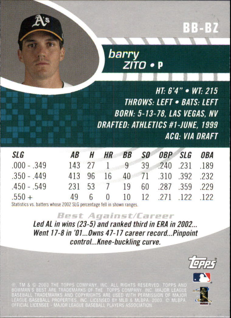 2003 Bowman's Best #BZ Barry Zito back image