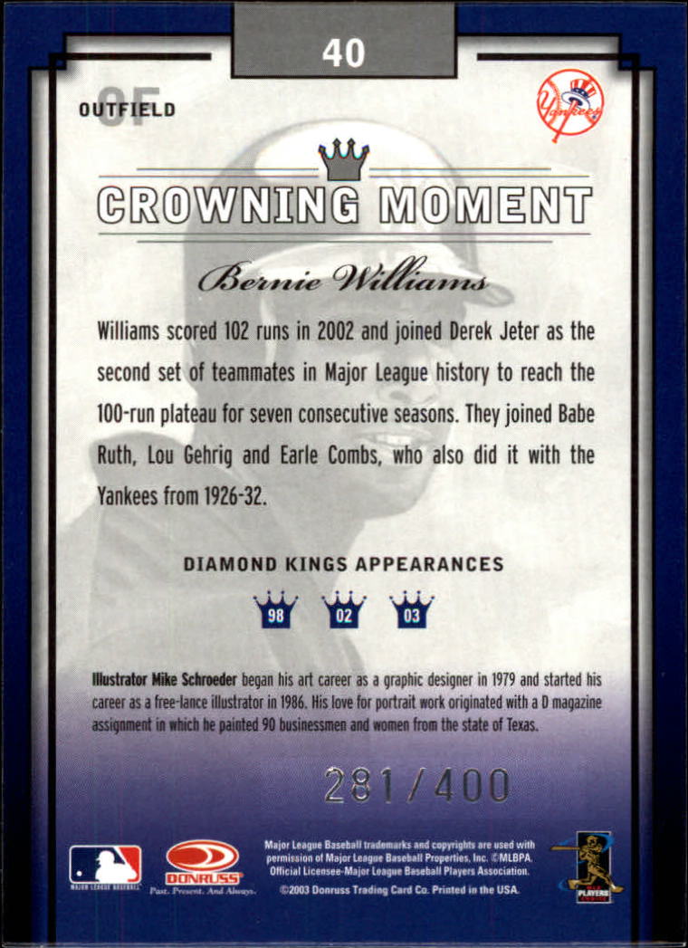 2003 Diamond Kings Silver Foil #40 Bernie Williams back image