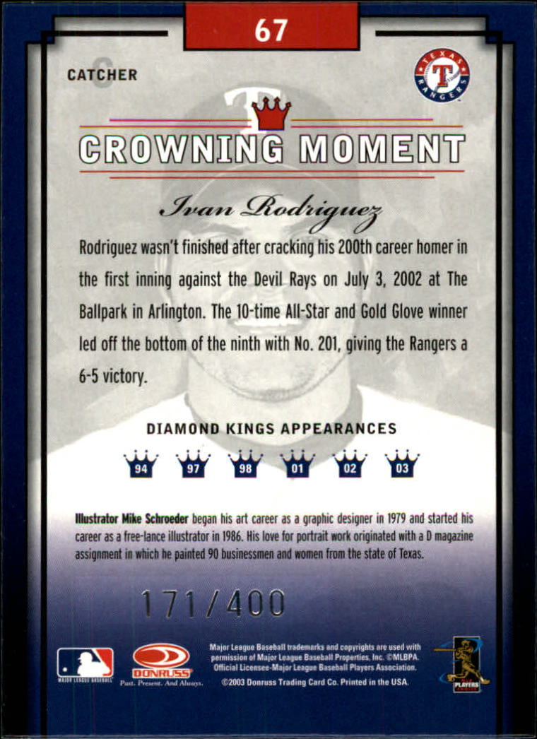 2003 Diamond Kings Silver Foil #67 Ivan Rodriguez back image
