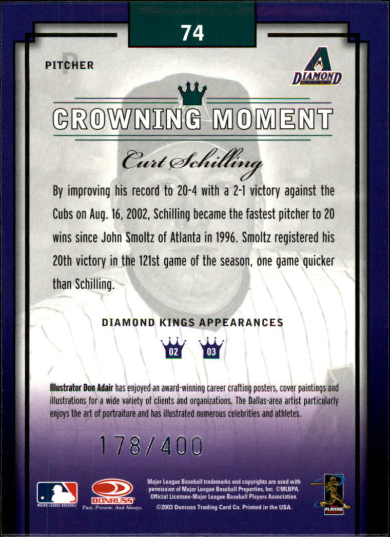 2003 Diamond Kings Silver Foil #74 Curt Schilling back image