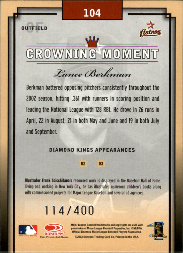 2003 Diamond Kings Silver Foil #104 Lance Berkman back image