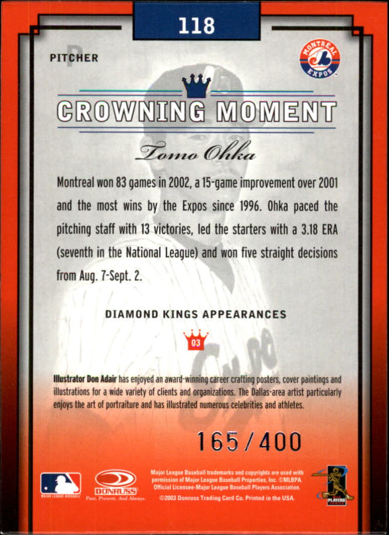 2003 Diamond Kings Silver Foil #118 Tomo Ohka back image