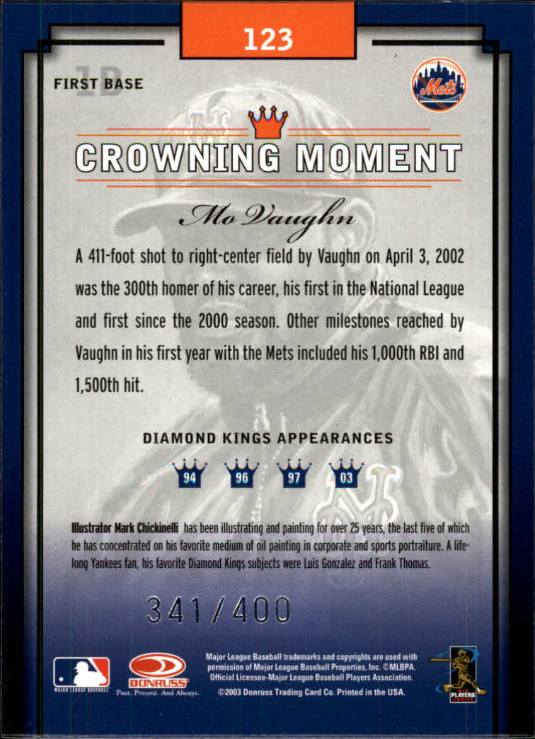 2003 Diamond Kings Silver Foil #123 Mo Vaughn back image