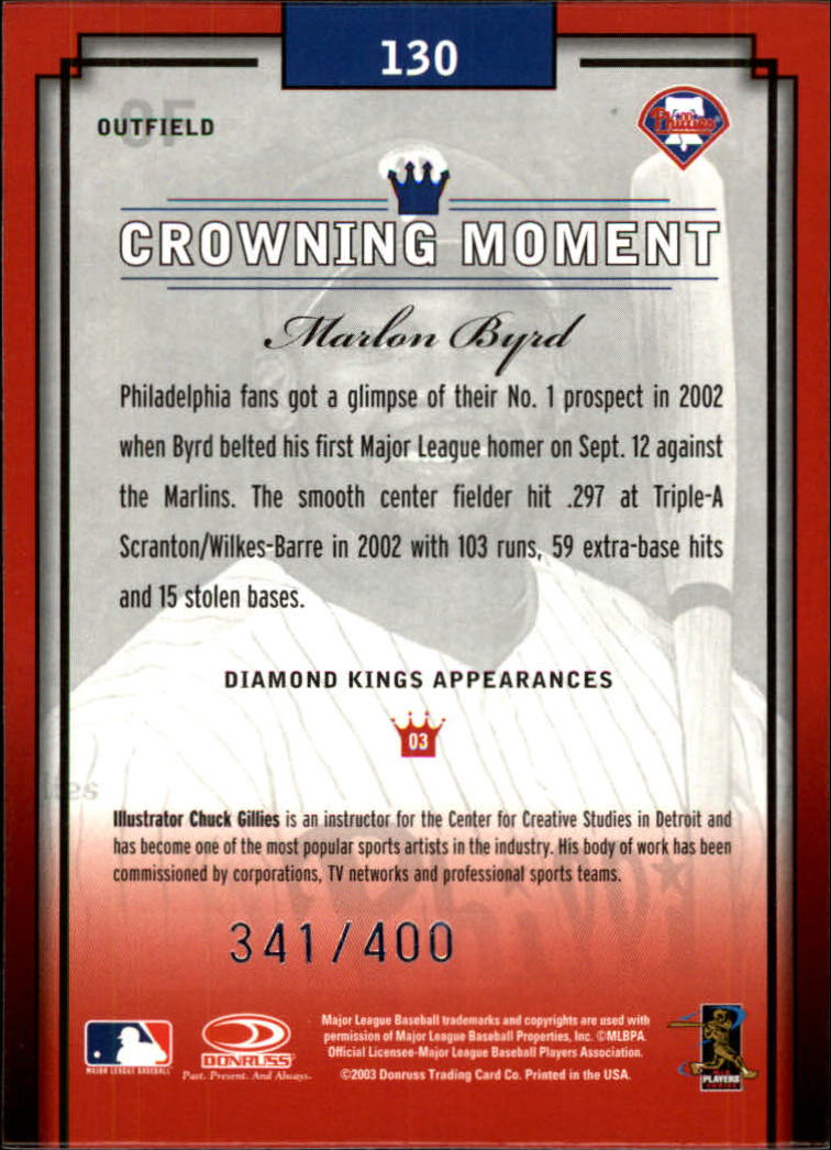 2003 Diamond Kings Silver Foil #130 Marlon Byrd back image