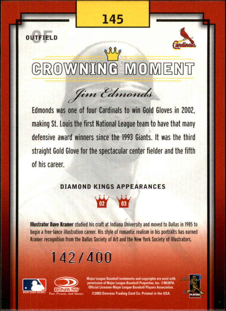 2003 Diamond Kings Silver Foil #145 Jim Edmonds back image