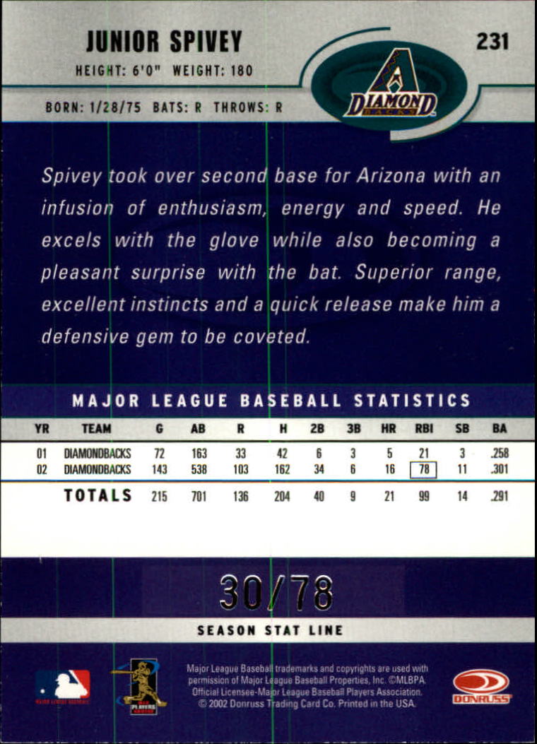 2003 Donruss Stat Line Season #231 Junior Spivey/78 back image