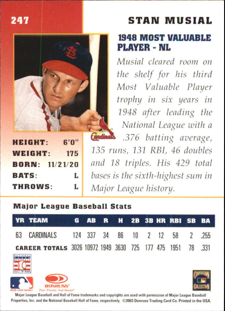 2003 Donruss Champions #247 Stan Musial back image