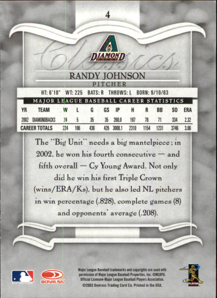 2003 Donruss Classics #4 Randy Johnson back image