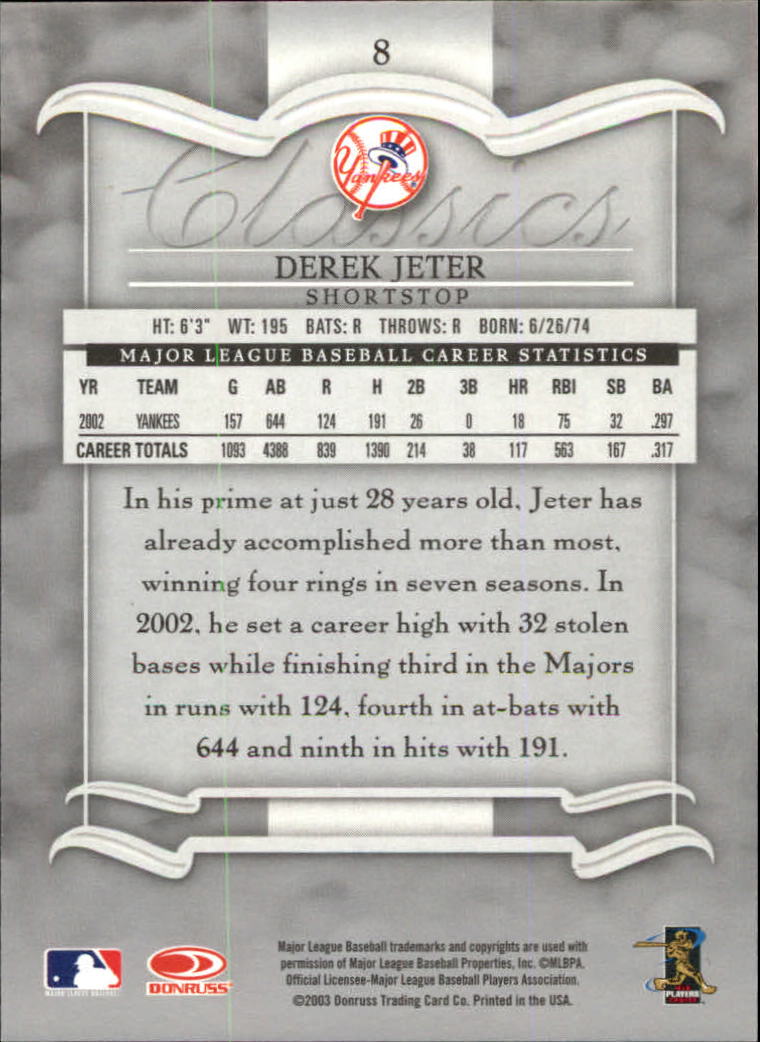 2003 Donruss Classics #8 Derek Jeter back image