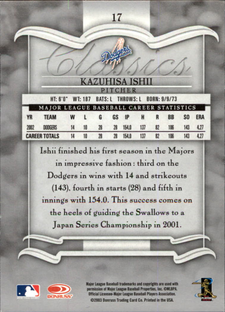 2003 Donruss Classics #17 Kazuhisa Ishii back image