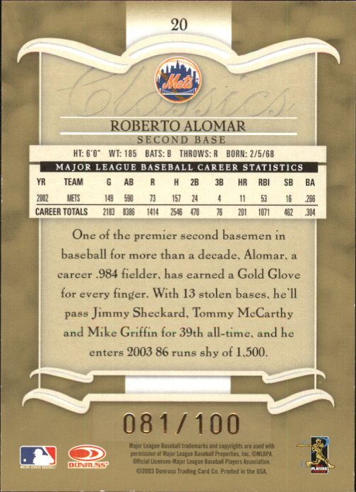 Tarjetas ""insertadas y paralelas"" de béisbol Donruss Classics 2003 - Imagen 8 de 10