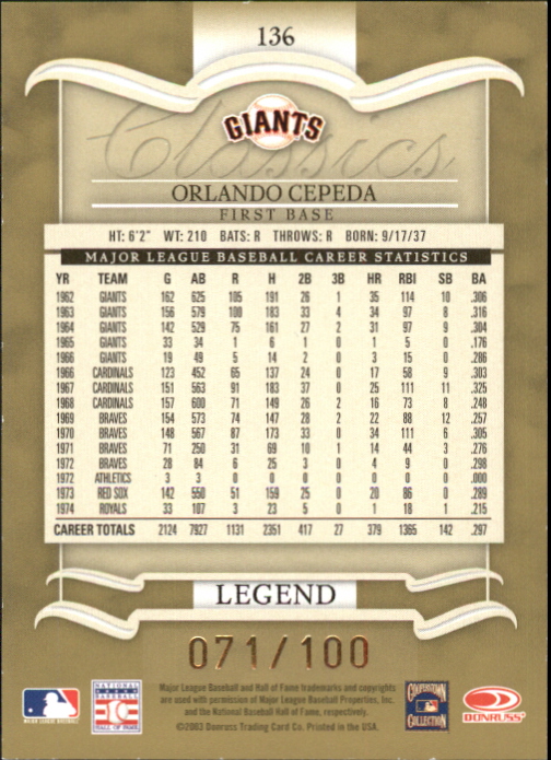 Tarjetas ""insertadas y paralelas"" de béisbol Donruss Classics 2003 - Imagen 10 de 10