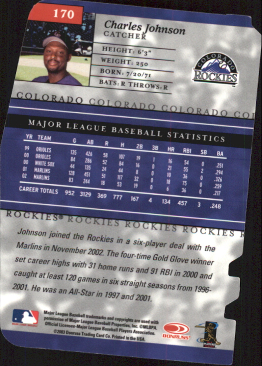 2003 (ROCKIES) Donruss Elite Aspirations #170 Charles Johnson/77