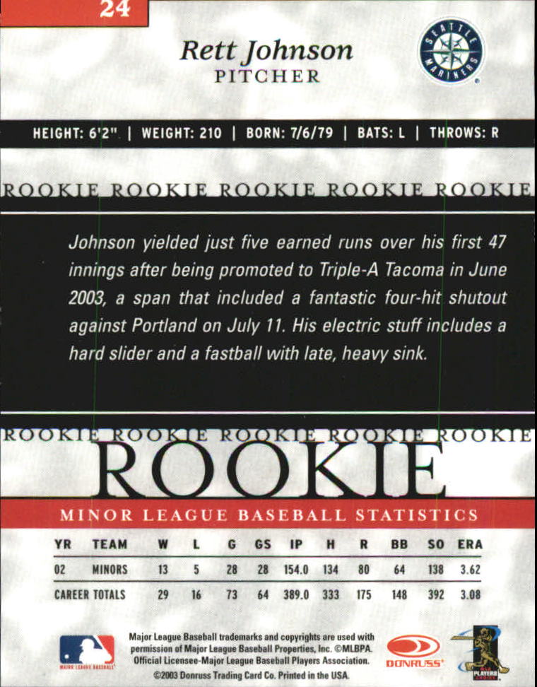2003 Donruss Elite Extra Edition #24 Rett Johnson RC back image