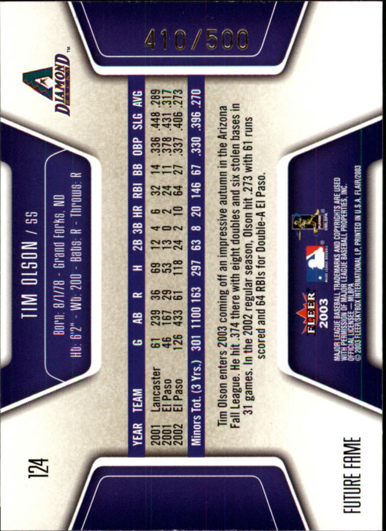 2003 Flair #124 Tim Olson FF RC back image