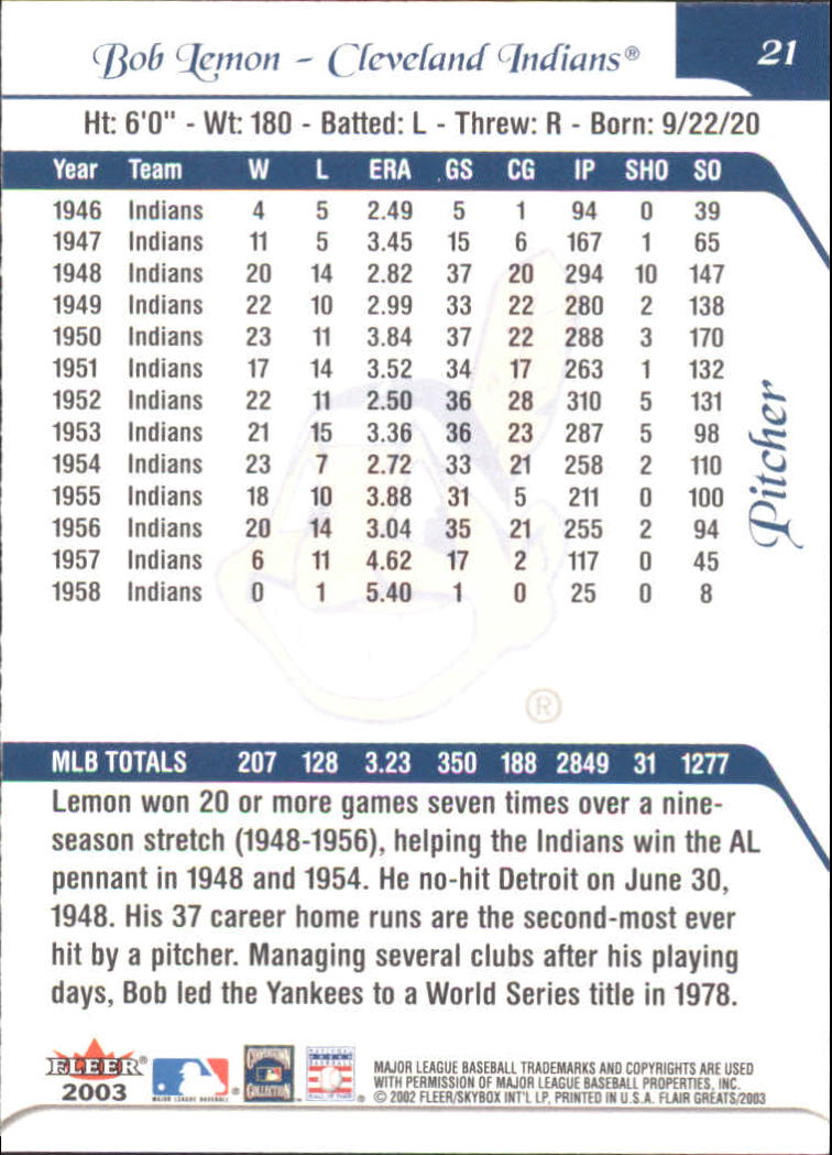 2003 FLAIR GREATS BASEBALL ASSORTED SINGLES U-PICK - Picture 43 of 203