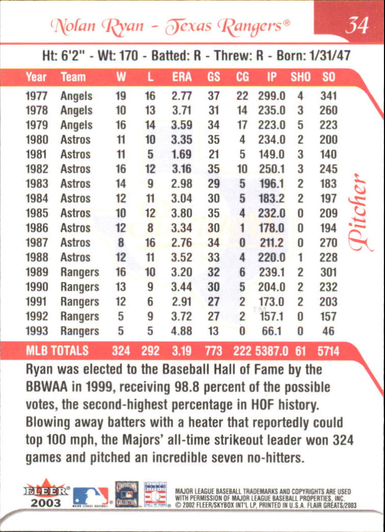 2003 FLAIR GREATS BASEBALL ASSORTED SINGLES U-PICK - Picture 69 of 203