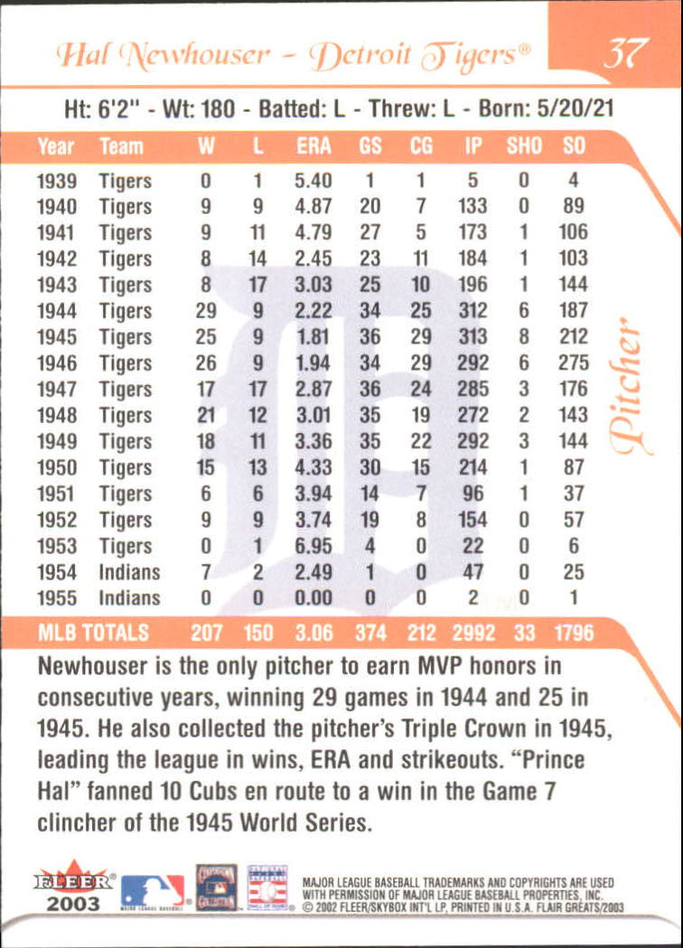 2003 FLAIR GREATS BASEBALL ASSORTED SINGLES U-PICK - Picture 75 of 203