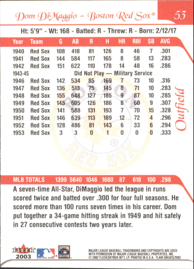 2003 FLAIR GREATS BASEBALL ASSORTED SINGLES U-PICK - Picture 107 of 203