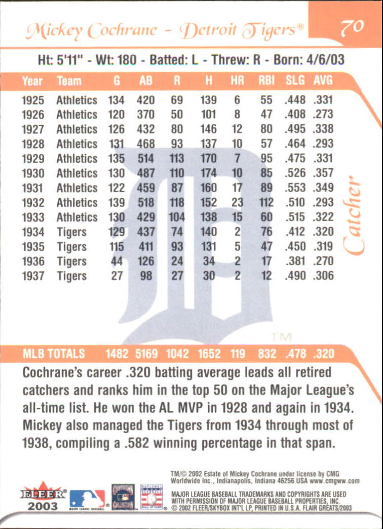 2003 FLAIR GREATS BASEBALL ASSORTED SINGLES U-PICK - Picture 139 of 203