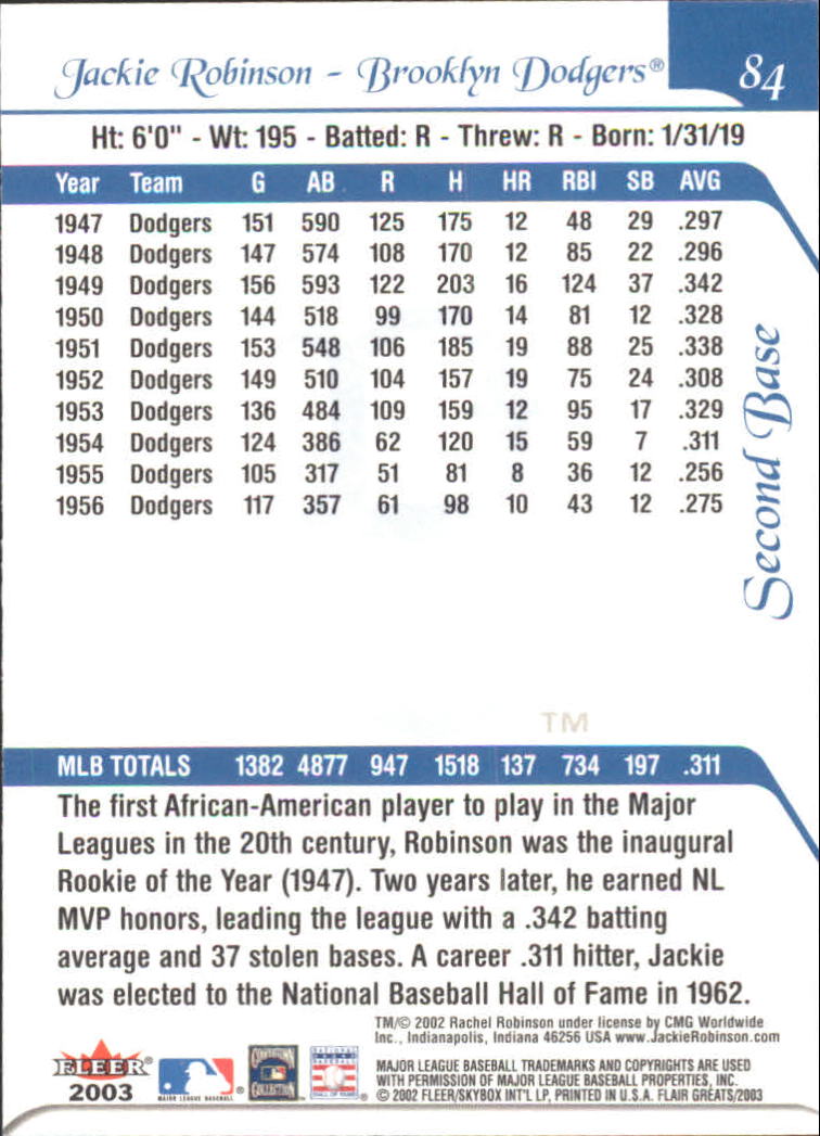 2003 FLAIR GREATS BASEBALL ASSORTED SINGLES U-PICK - Picture 167 of 203