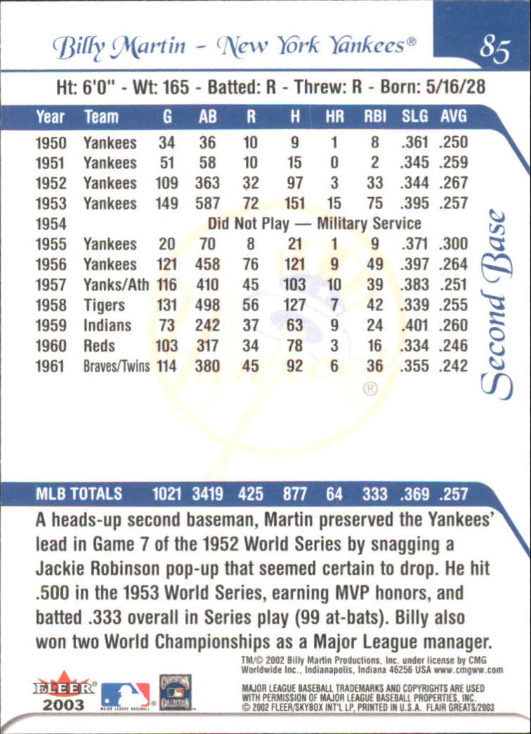 2003 FLAIR GREATS BASEBALL ASSORTED SINGLES U-PICK - Picture 169 of 203