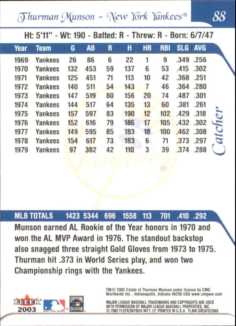 2003 FLAIR GREATS BASEBALL ASSORTED SINGLES U-PICK - Picture 175 of 203